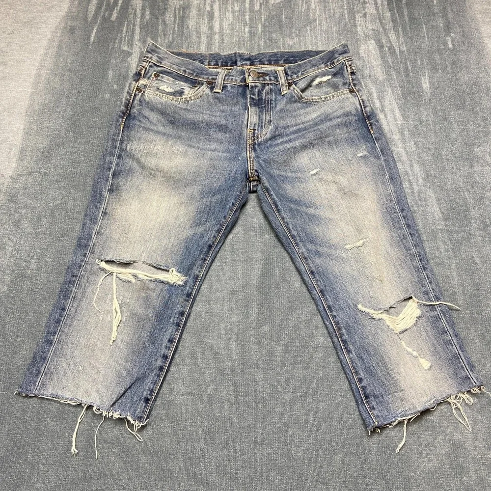 Levi's 511 Jeans Men 31x32 Blue Denim Distressed Frayed Hem Relaxed Straight Leg